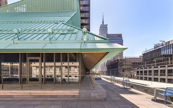 Roodtop terrace of library with blue sky.
