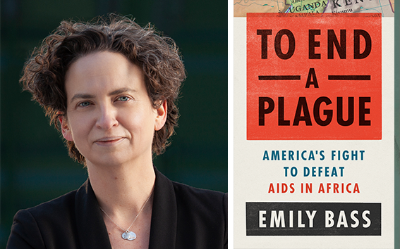 Emily Bass and cover of her book To End a Plague